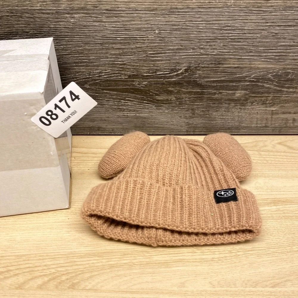 Subaru Hat Cap Beanie Girls Kids Tan Knit Bear Ears Automotive Car Promo Winter